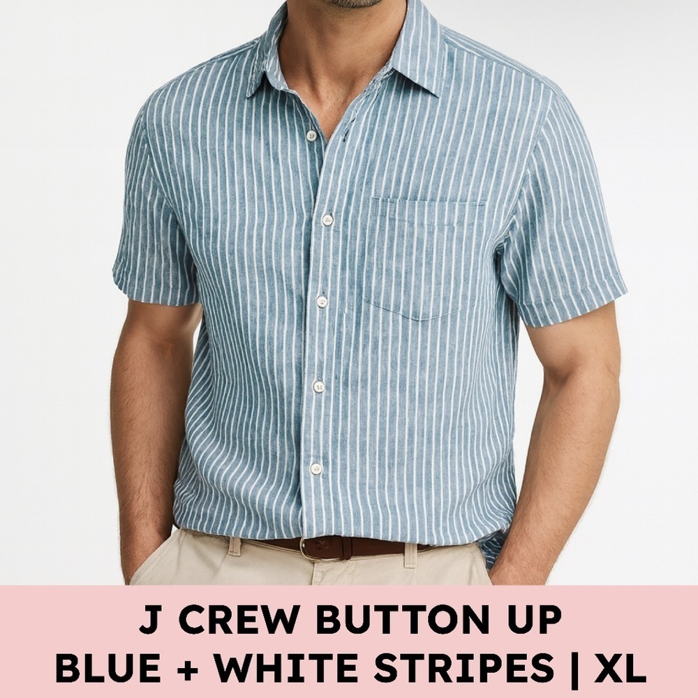 J.Crew Mercantile Cotton Button-Up Shirt Blue White Striped Classic Preppy XL - Picture 4 of 11